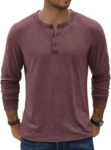 Vista 21 de COOFANDY Camiseta Henley de Manga Larga para Hombre Camisas Pullover Casuales Ligeras Camisetas Básicas Suaves Elásticas Tops de Otoño