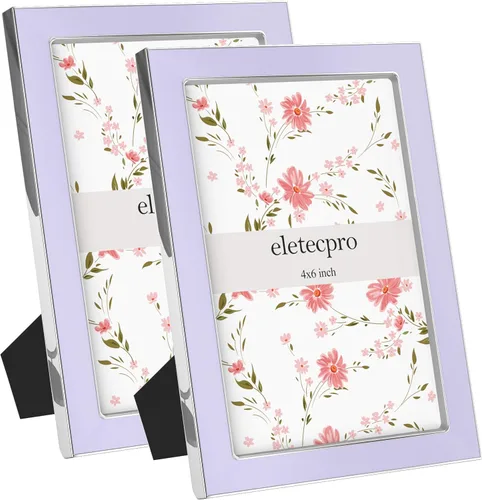 Vista 43 de eletecpro 4x6 Enamel Picture Frame with Real Glass Cover, Pink, 1-Pack Rosa con oro