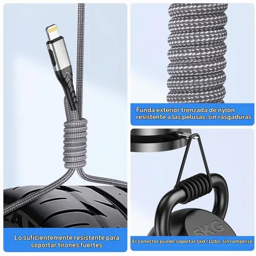 Vista 4 de Cargador de iPhone, [certificado Apple MFi] Paquete de 3 cables USB A de 1 pie para cable de carga rápida, cable de carga duradero de iPhone Plateado