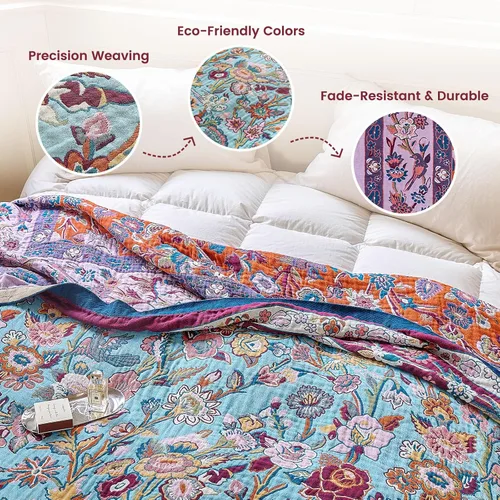 Vista 95 de MSGKV - Manta bohemia/primaveral de algodón para sofá y sala de estar, de gasa acogedora, de 50 x 60 pulgadas 50"x60" Cotton Throw, Woven Bird