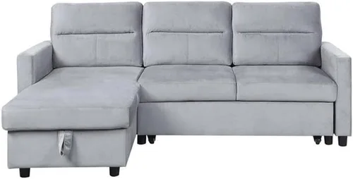 Vista 4 de BOWERY HILL Sofá cama reversible de terciopelo gris claro con diván de almacenamiento