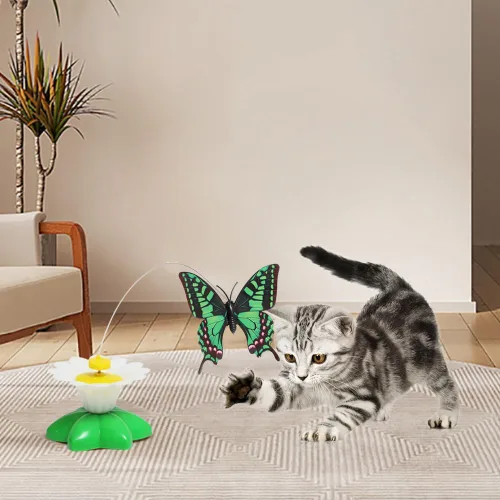 Vista 6 de Juguete eléctrico para gatos, juguete interactivo de pájaro para gatos, juguete eléctrico giratorio de 360 grados, mariposa voladora, juguete