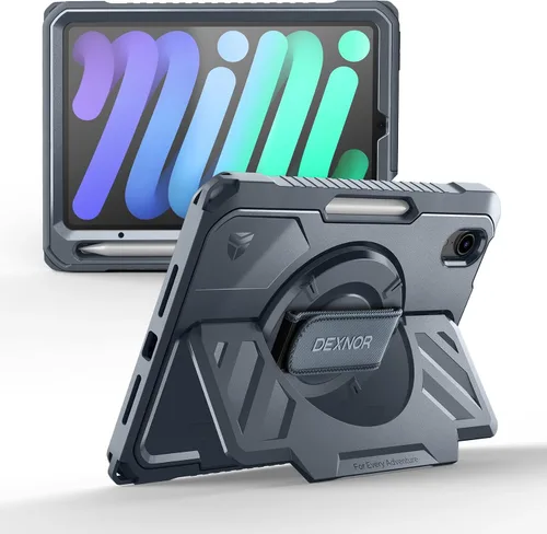 Vista 30 de Dexnor Funda para iPad mini 7 (A17 Pro) 2024/mini 6 2021 de 8.3 pulgadas, funda protectora resistente con correa de mano giratoria de 360° y soporte