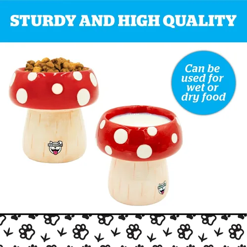 Vista 4 de Cuenco elevado de hongos para gatos, cuenco elevado de cerámica para alimentos, agua, cuencos de comida elevados para perros pequeños, bonito regalo
