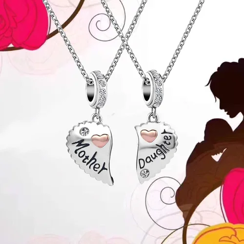 Vista 6 de KunBead Juego de dijes colgantes para madre e hijo para pulseras de amor corazón mamá cuentas para collar Metal Cobre