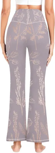 Vista 3 de Tropical Leaves Palms Yoga Work Pants for Women, Cross Waist Leggings, Women Flare Leggings