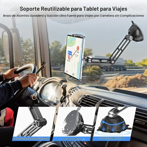 Vista 3 de PLDHPRO - Soporte para tablet para tablero de automóvil y parabrisas, soporte de iPad con ventosa para camión, se adapta a iPad Pro Air Mini Galaxy