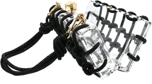 Vista 6 de DJBM Bolso de noche de acrílico transparente con diamantes de imitación brillantes, adornado con cristales con purpurina, nudo de cuerda, bolso