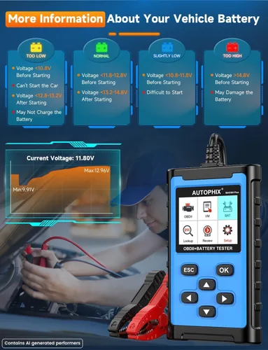 Vista 5 de AUTOPHIX Escáner OBD2 2 en 1 con probador de batería, BAS300 Plus 12V 100-2000 CCA carga de batería prueba de arranque lector de código de coche