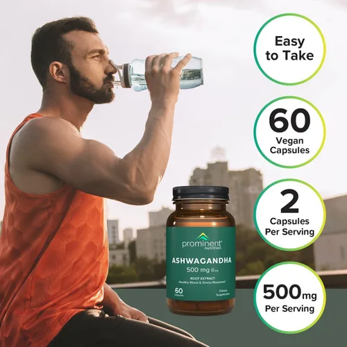 Vista 3 de Prominent Nutrition Suplemento Ashwagandha – Extracto de raíz de Shagandha clínicamente investigado para un estado de ánimo saludable y apoyo al