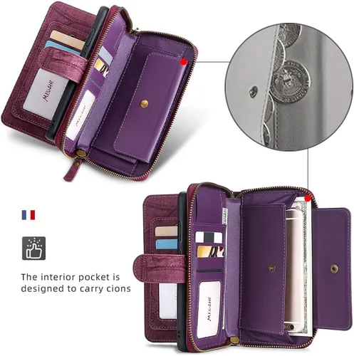 Vista 6 de Asuwish Funda de teléfono para Samsung Galaxy Note 10 Plus Note10+ 5G con cremallera, funda desmontable con protector de pantalla y ranura