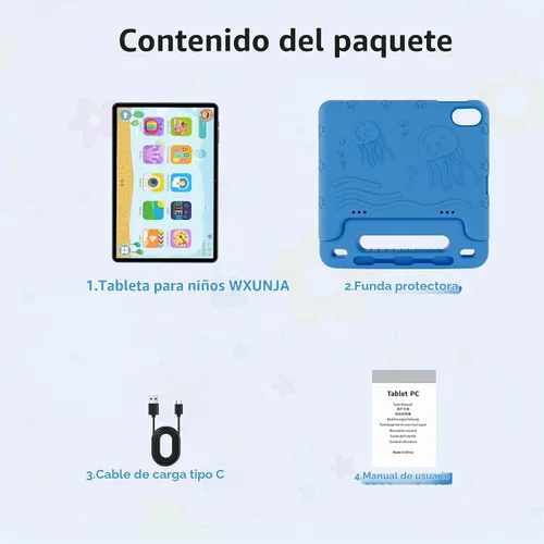 Vista 7 de WXUNJA Tablet Android 15 Kids 2025, tabletas actualizadas de 10.1 pulgadas con procesador Octa-Core, batería de 6000 mAh, espacio para niños