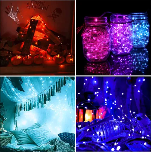 Vista 3 de Omika guirnalda de luces LED multicolor, cambian de color, impermeables, luces intermitentes con control remoto para interiores, exteriores