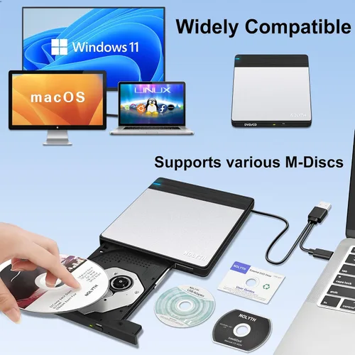 Vista 8 de Unidad de CD externa para computadora portátil: reproductor de DVD para Mac y Windows Plug & Play