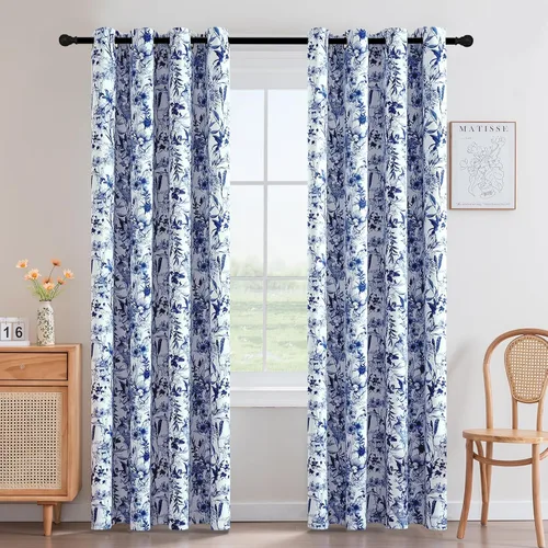 Vista 21 de H.VERSAILTEX Cortinas opacas de 63 pulgadas de largo, juego de 2 paneles de cortinas con estampado floral para sala de estar, cortinas de ventana