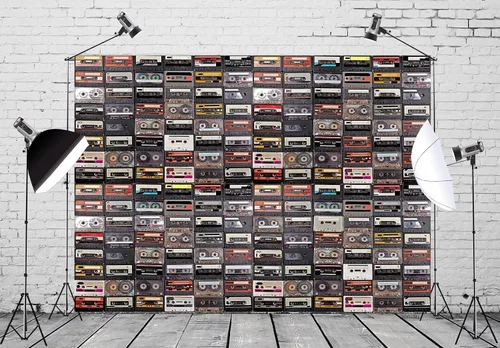 Vista 3 de BELECO Telón de fondo de música estilo vintage de 5 x 3 pies, cintas de cassette de audio, música retro, concierto, fiesta, fondo de papel tapiz