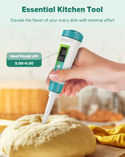 Vista 7 de Pawfly Medidor de pH digital para alimentos Probador de pH de alta precisión para masa madre y pan, medidor de pH de alimentos para fermentación