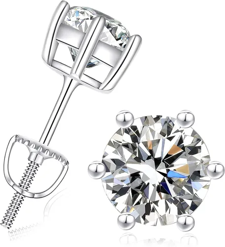 Vista 7 de LoveBhatia - Aretes de moissanita para mujer, para hombre, chapados en oro blanco de 18 quilates, plata de ley S925, 1-4 quilates, color D, claridad