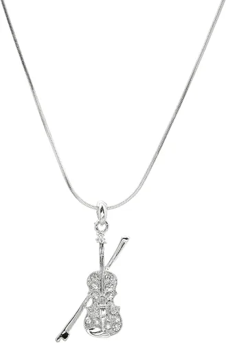Vista 2 de Collar de violín de cristal plateado con lazo, chapado en plata