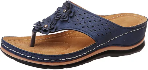 Vista 18 de Sandalias ortopédicas con soporte de arco, sandalias planas para exteriores, estilo bohemio, para caminar, cómodas, elegantes, informales