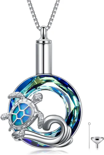 Vista 10 de WINNICACA 925 Sterling Silver Urn Necklaces for Ashes of Loved Ones A01-Tortuga marina-Oro blanco