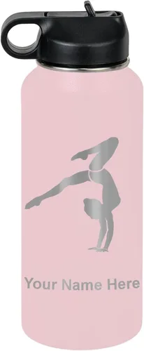 Vista 37 de LaserGram Botella de agua personalizada, soporte de mano de gimnasta, acero inoxidable de doble pared aislada al vacío con popote superior, regalo