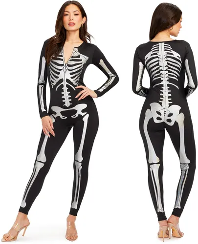Vista 29 de Tipsy Elves Form Fitting & Flattering Skeleton Bodysuit for Halloween - Women's Skeleton Costume