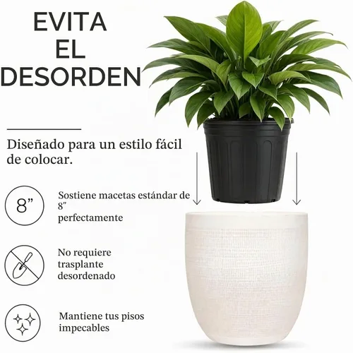 Vista 8 de Creative Co-Op - Maceta grande de cerámica blanca mate con relieve Blanco mate