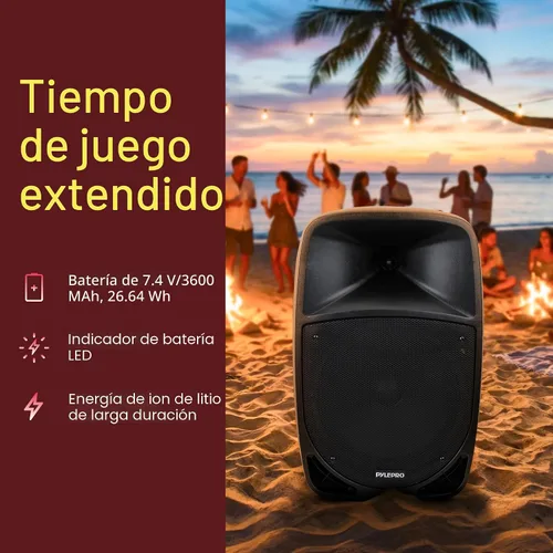 Vista 8 de Altavoz PA Bluetooth portátil de 1200 W, subwoofer de 12 pulgadas, luces indicadoras de batería LED con batería recargable incorporada, lector