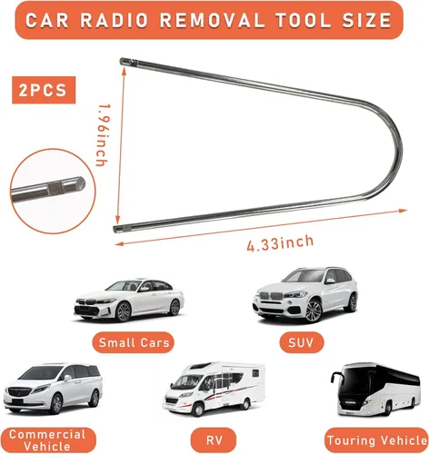 Vista 2 de Dickno 2 herramientas de extracción de radio de automóvil, kit de herramientas de liberación estéreo automático de acero inoxidable, removedor