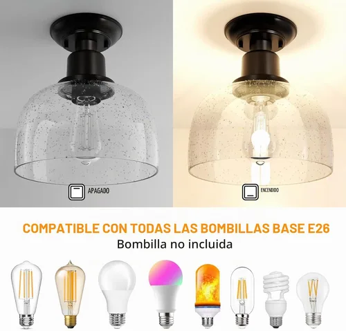 Vista 3 de EAPUDUN Lámpara de Techo Semiempotrada, Luminaria Moderna con Pantalla de Vidrio con Burbujas Texturizadas, Acabado en Bronce Frotado con Aceite