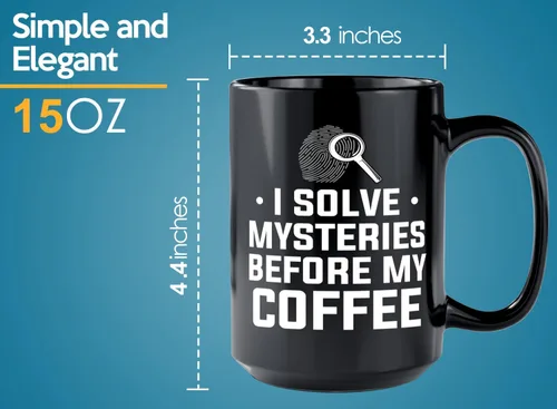 Vista 6 de Taza de café detective de 15 onzas, color negro - I solve mysteries - Oficial de policía policía patrulla detective sheriff aplicación de la ley