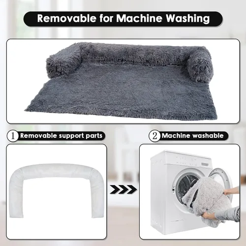 Vista 3 de Cama grande lavable extraíble para perros, sofá cama de felpa esponjosa, funda de sofá para perros con protector de muebles de aterrizaje