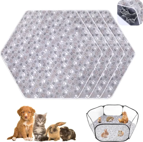 Vista 7 de Preboun 4 piezas de 47 pulgadas, tapete hexagonal impermeable para corralito de indias, tapete reutilizable para corralito de perros pequeños, jaula