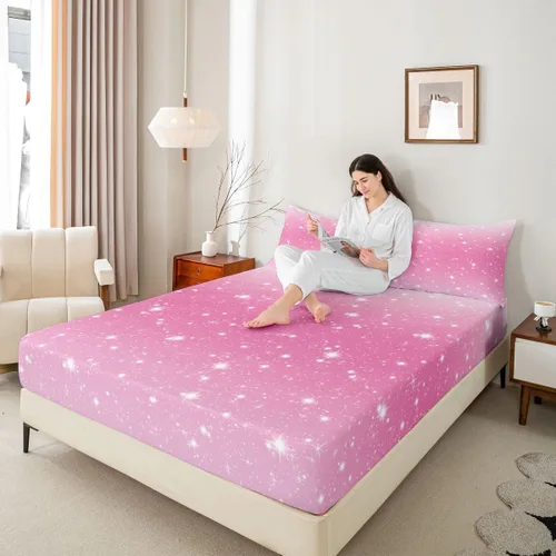 Vista 5 de Erosebridal Juego de sábanas bajeras de color rosa degradado para niñas, tamaño individual, Gittler Galaxy Gittler, color rosa claro, pastel