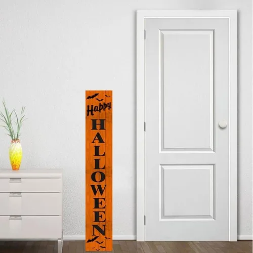Vista 7 de KPSheng Letrero de madera para porche de Halloween, 8 x 48 pulgadas, rústico, naranja, rectangular, colgante, letrero decorativo