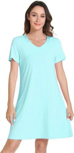 Vista 13 de NACHILA Nightgowns for Women-Viscose Made from Bamboo, Pleated Sleepwear. A-aqua Green