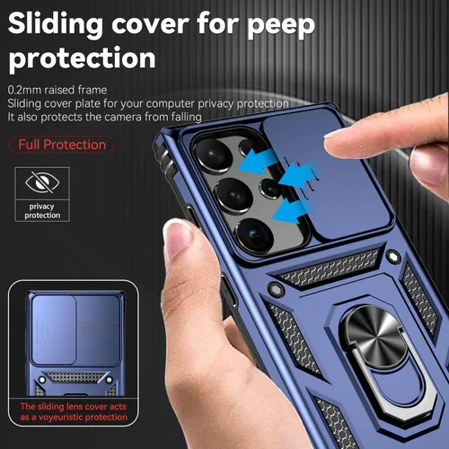 Vista 4 de Funda para Galaxy S23 Ultra, con funda para cámara, [grado militar] 16 pies. Funda probada contra caídas con funda protectora magnética para S23 Azul