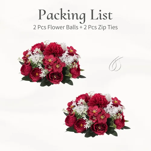 Vista 7 de Bolas de flores artificiales para centros de mesa: 2 piezas de rosas rojas para centros de mesa, arreglos florales, centro de mesa para bodas