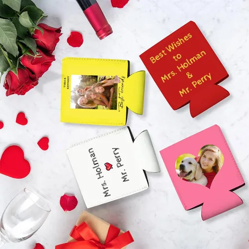 Vista 4 de Funda enfriadora de latas de cerveza personalizada Koo-zi Slim a granel, añade tu texto con imagen en una cubierta plegable de 12 onzas líquidas