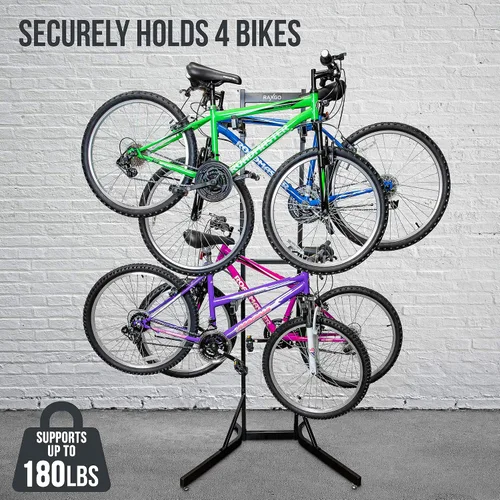 Vista 2 de RaxGo Estante de almacenamiento de garaje para bicicletas, soporte de piso de garaje para 4 bicicletas, ajustable, independiente, ganchos