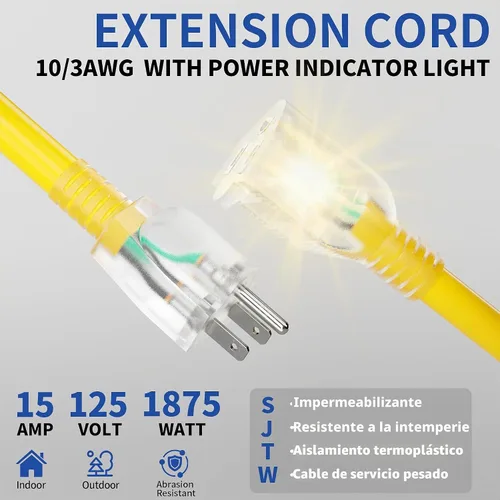 Vista 2 de Cable de extensión de 50 pies para exteriores/interiores con Amarillo