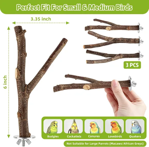 Vista 2 de 3 piezas de madera natural para pájaros ramas bifurcadas para Marrón