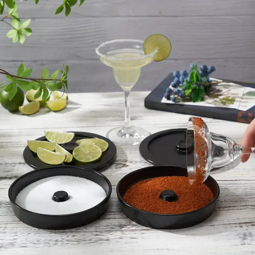 Vista 2 de Margarita - Juego de 2 rimmer de sal con tapas (hecho de cerámica), accesorios de bar para el hogar, kit de barman de regalo Margarita, sal y azúcar