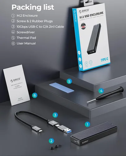 Vista 8 de ORICO Carcasa M.2 NVMe SSD, USB 3.1 Gen 2 (10 Gbps) Adaptador externo PCIe NVMe Funda para SSD M.2 2230/2242/2260/2280 M.2 de hasta 8 TB, compatible