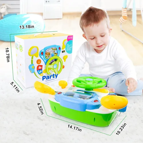 Vista 9 de Love&Mini Juguetes de volante para niñas y niños, juguetes de automóvil para bebés con luz y música, juguete educativo de aprendizaje de simulación