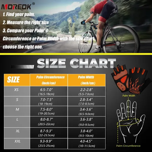 Vista 6 de MOREOK - Guantes para bicicleta de montaña (MTB) y ciclismo de descenso (DH), para hombres, de medio dedo, con almohadilla de gel que absorbe