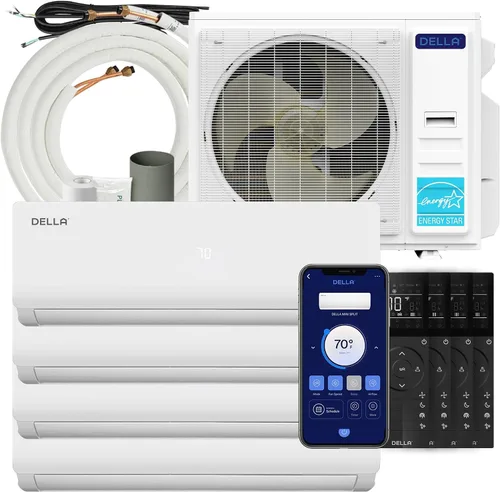 Vista 10 de DELLA 35K BTU 4 Zone Mini Split AC (4x9K), 19 SEER2, kits de 16 pies Blanco con juego de línea