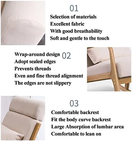 Vista 5 de Solid Wood Rocking Chair with Footrest Modern Fabric Design Comfortable Headrest for Home Office & StudyStylish & Ergonomic Seating