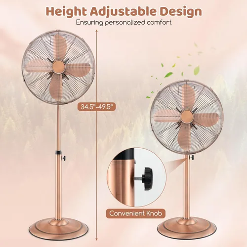 Vista 5 de LDAILY Ventilador de pedestal, ventilador oscilante de 16 pulgadas con 3 velocidades, velocidad ancha, altura y ángulo ajustables, ventilador